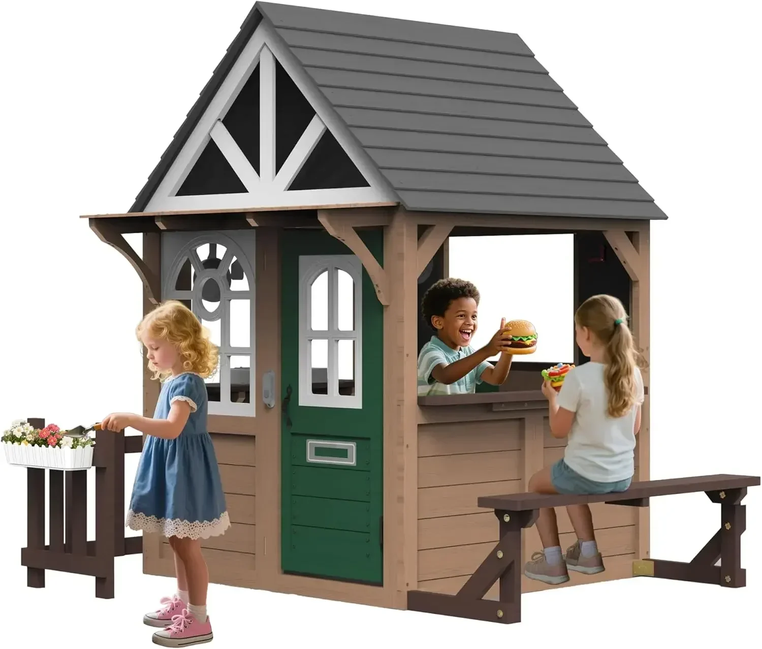 Kids Outdoor House With Kitchen - Seizeen Outdoor Play House for Kids,