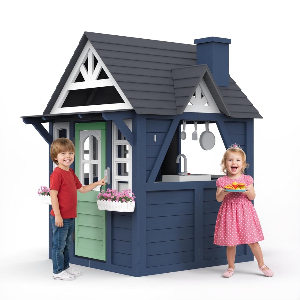 Kids Outdoor House With Kitchen - Kids Playhouse Outdoor,Wooden Play House Playset