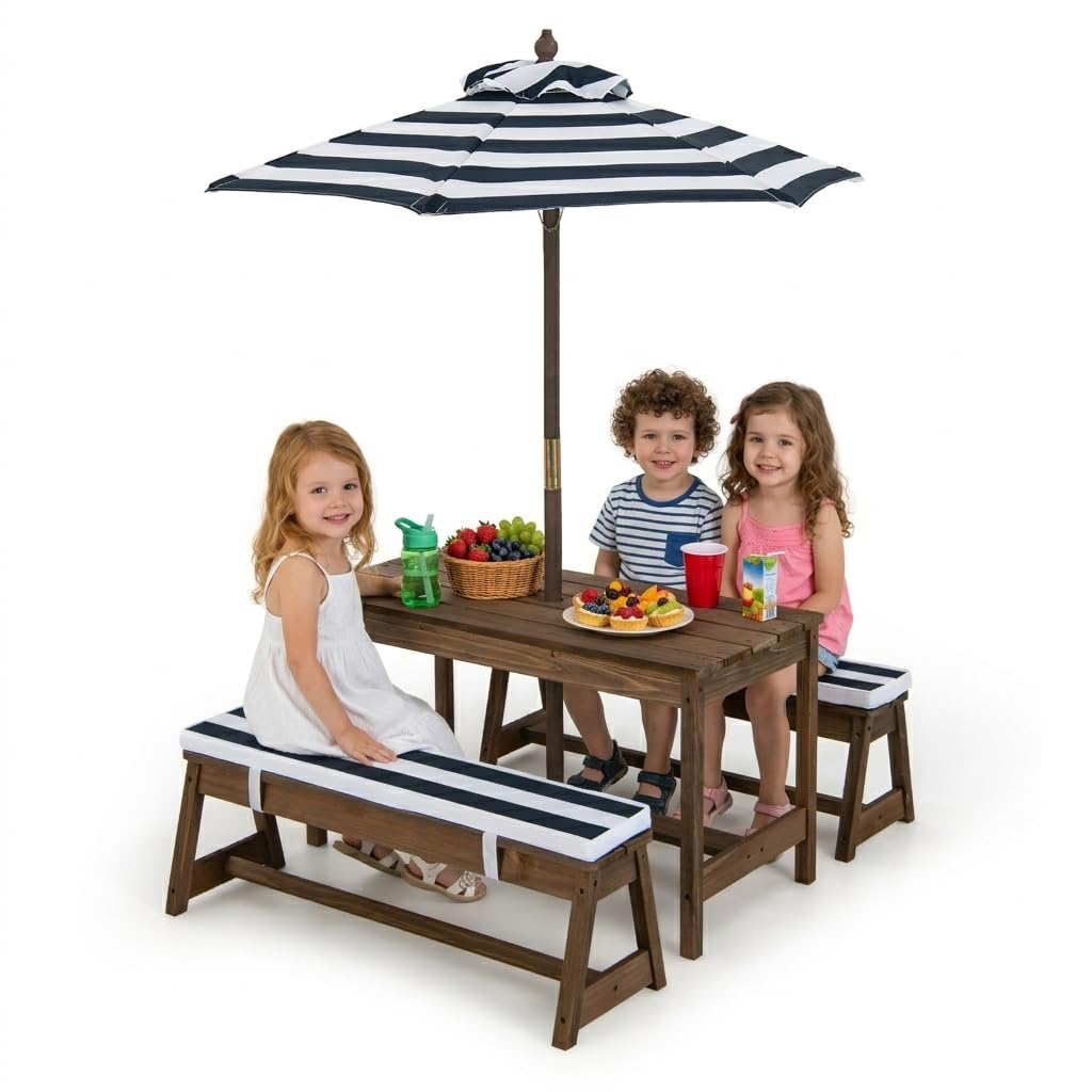 Kids Outdoor Table And Chairs - Height Adjustable Wooden Kids Picnic Table