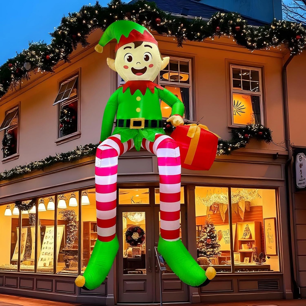 Kids Outdoor Entertainment - 8FT Christmas Inflatables Sitting Elf Decoration