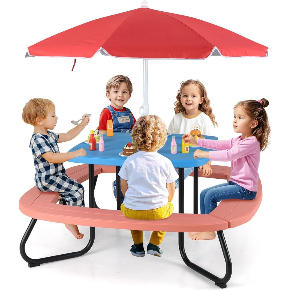 Kids Outdoor Table And Chairs - Kids Picnic Table, 8 Person Toddler