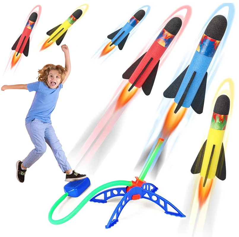 Kids Outdoor Jumping Toys - Kids Toy Rocket Launcher Foot Pump