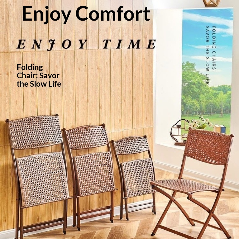 Kids Outdoor Table And Chairs - Portable Folding Rattan Dining Chair Stool