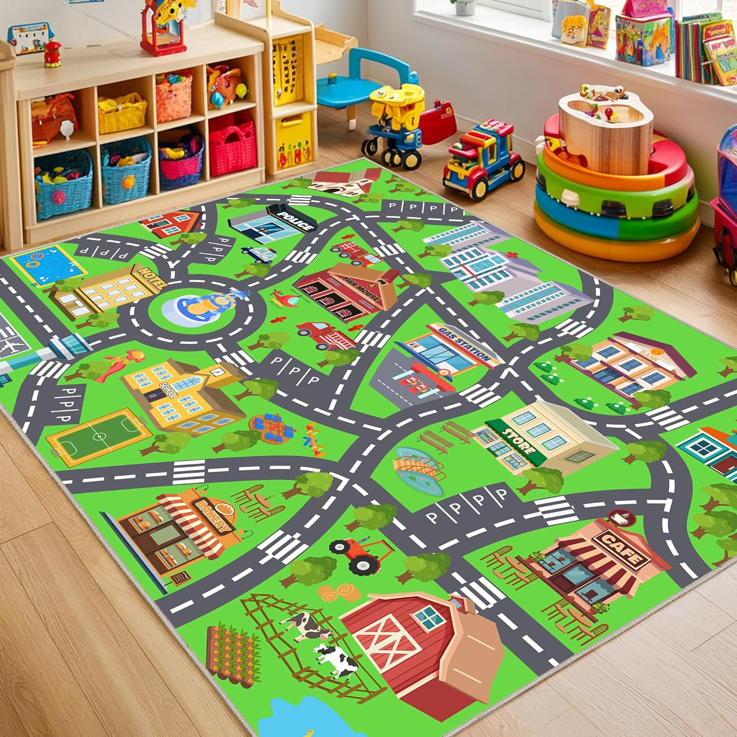 Kids Outdoor Handwashing Station - Interactive Town Map Kids Area Rug,