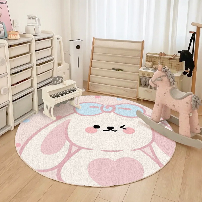 Kids Outdoor Table And Chairs - Round Rug Animal Print Cartoon Pattern