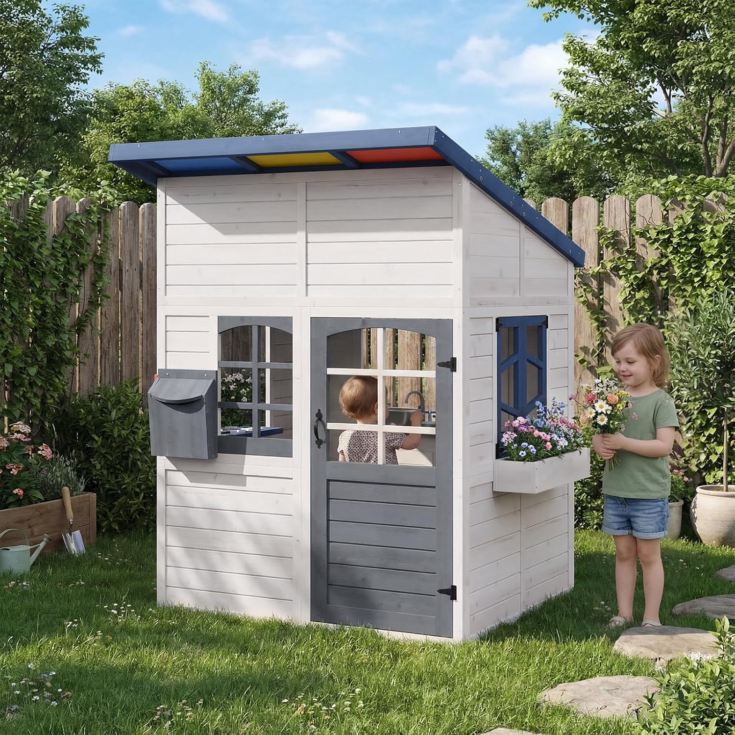 Wooden Kids Outdoor Playhouse  – Kids Outdoor Wooden Playset Bewertung und Preis