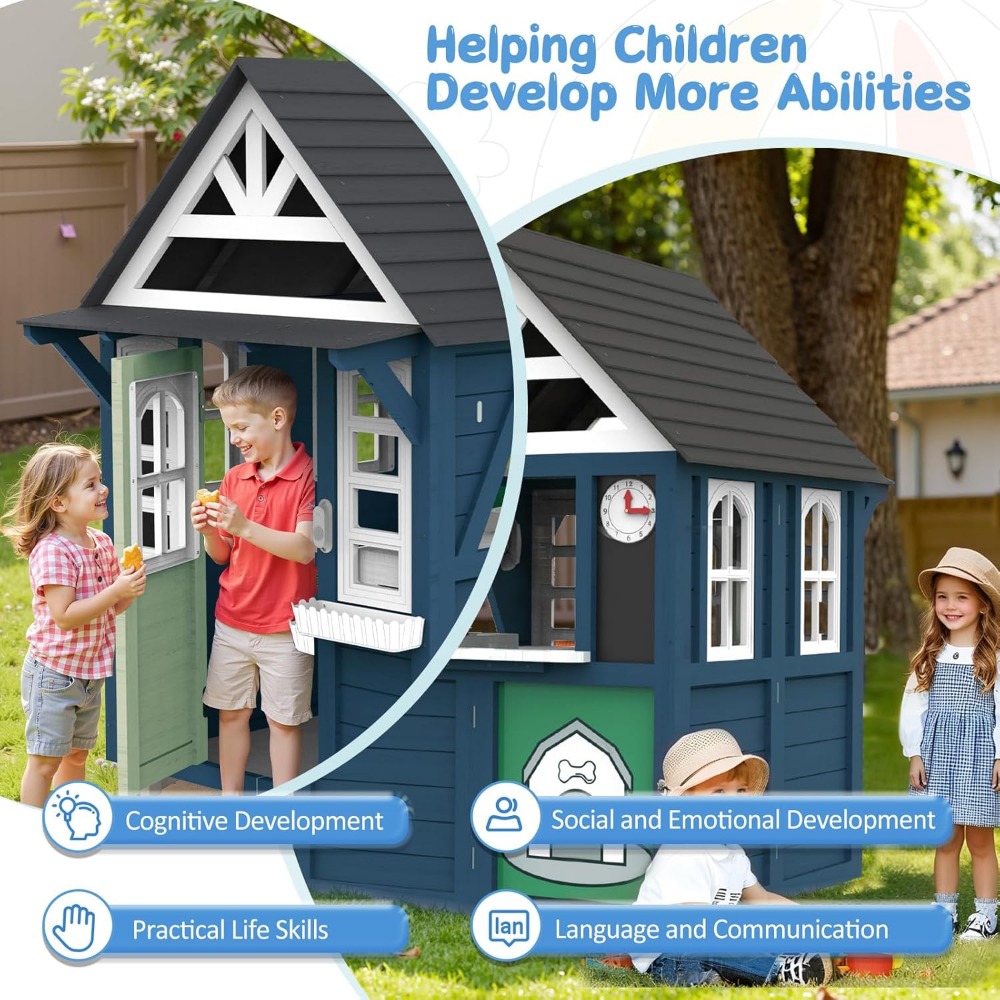 Kids Playhouse Outdoor,Wooden  – Kids Outdoor House With Kitchen Bewertung und Preis