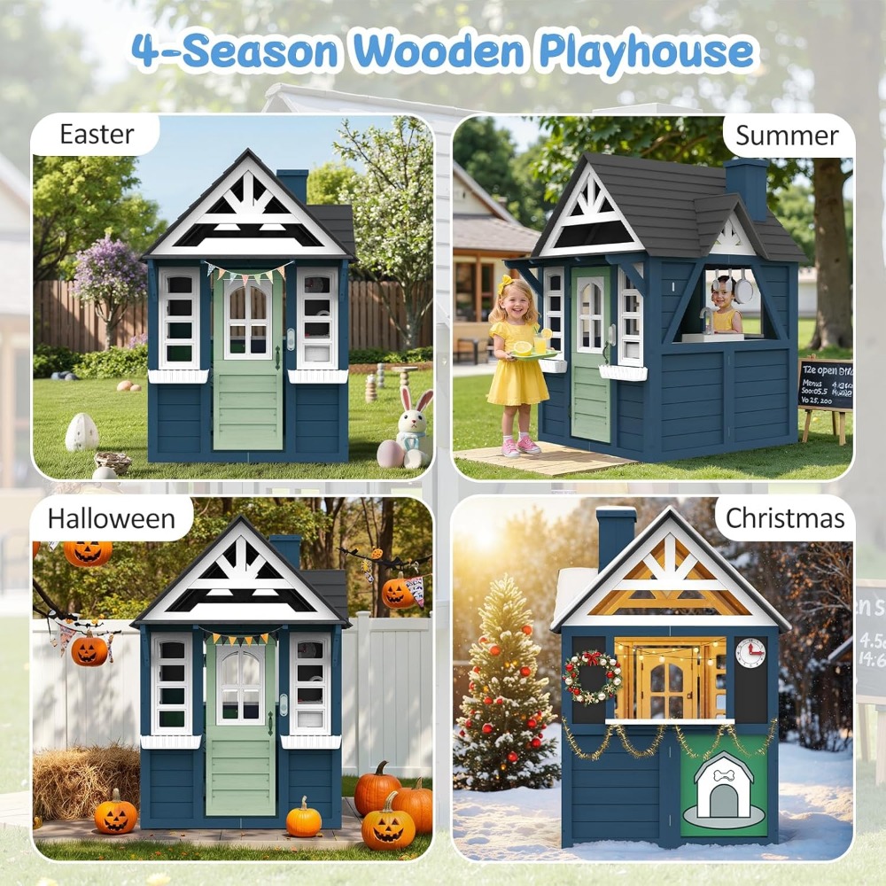 Kids Playhouse Outdoor,Wooden  – Kids Outdoor House With Kitchen Bewertung und Preis