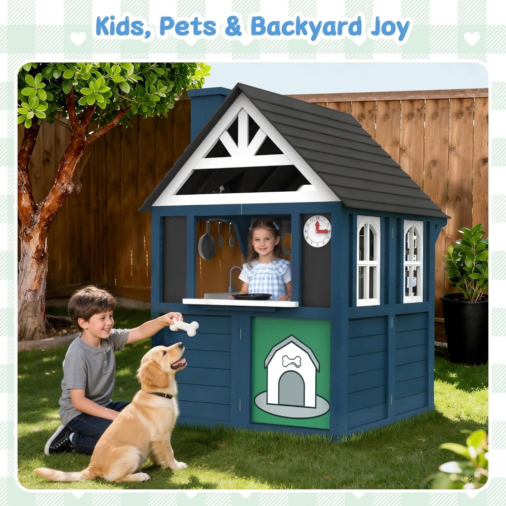 Kids Playhouse Outdoor,Wooden  – Kids Outdoor House With Kitchen Bewertung und Preis
