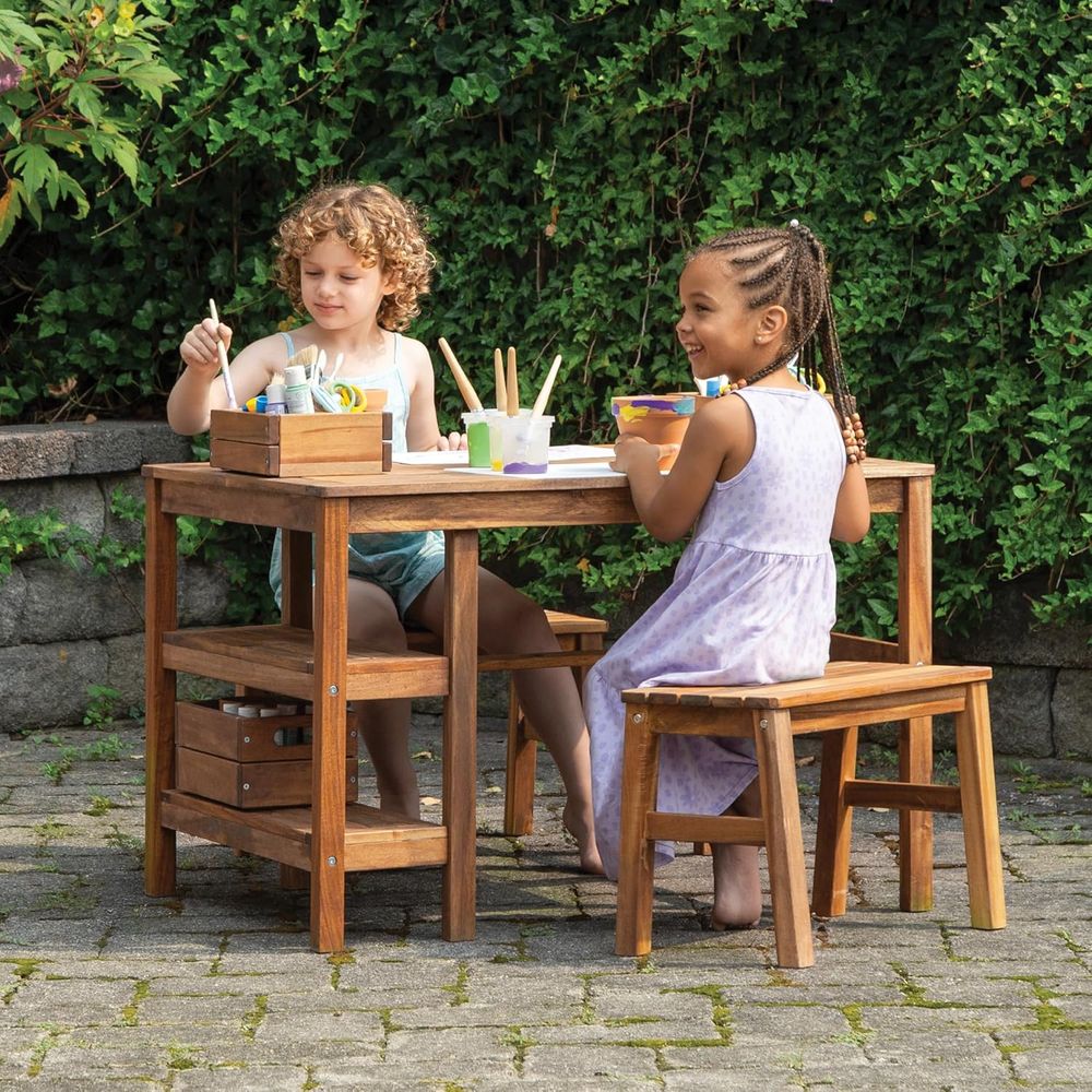 Kids Outdoor Crat Table and 2  – Kids Outdoor Wooden Playset Bewertung und Preis