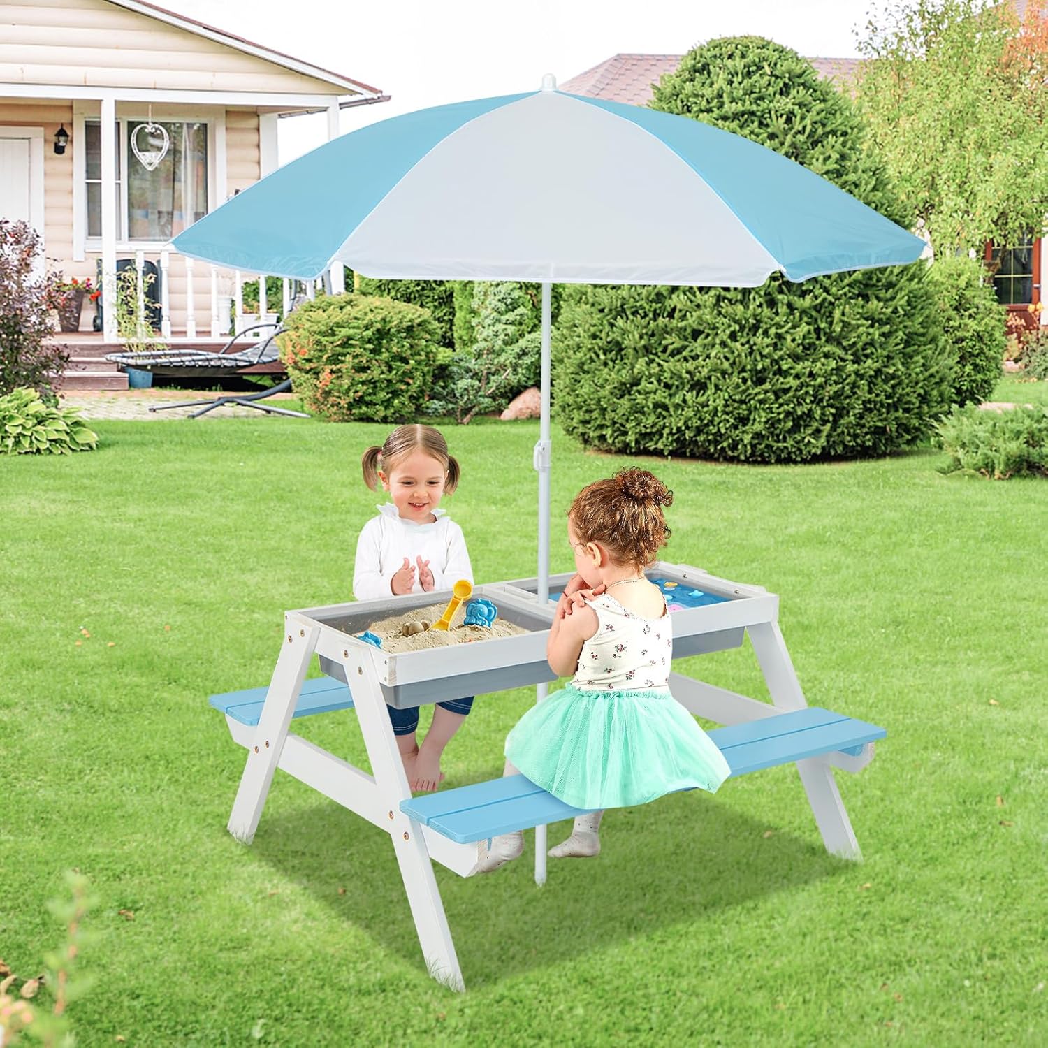 Kids Picnic Table, 4 in 1 Outd – Kids Outdoor Table And Chairs Bewertung und Preis
