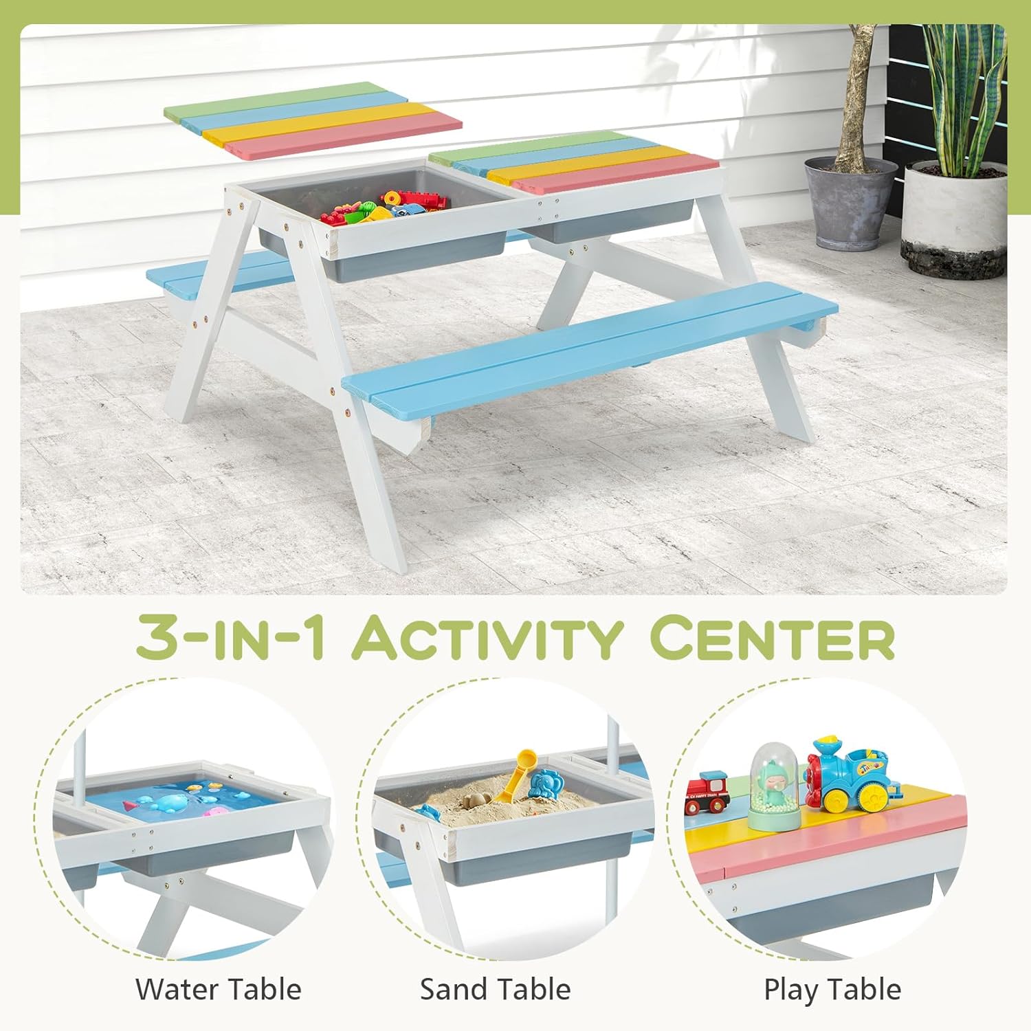 Kids Picnic Table, 4 in 1 Outd – Kids Outdoor Table And Chairs Bewertung und Preis