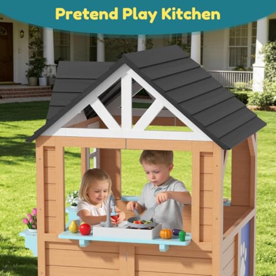 Outdoor Playhouse for Wooden K – Kids Outdoor House With Kitchen Bewertung und Preis