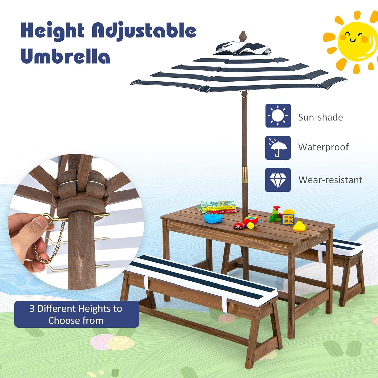 Height Adjustable Wooden Kids  – Kids Outdoor Table And Chairs Bewertung und Preis