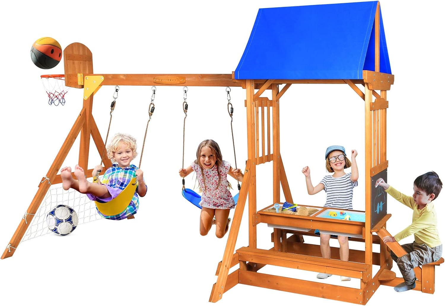 6-in-1 Wooden Playground Plays – Kids Outdoor Wooden Playset Bewertung und Preis