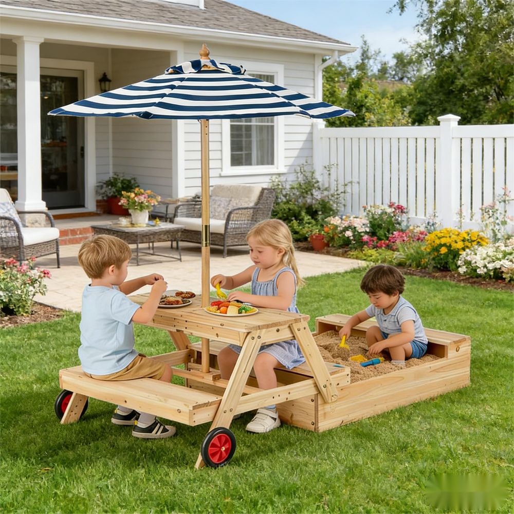 Kids Picnic Table with Sandbox – Kids Outdoor Table And Chairs Bewertung und Preis