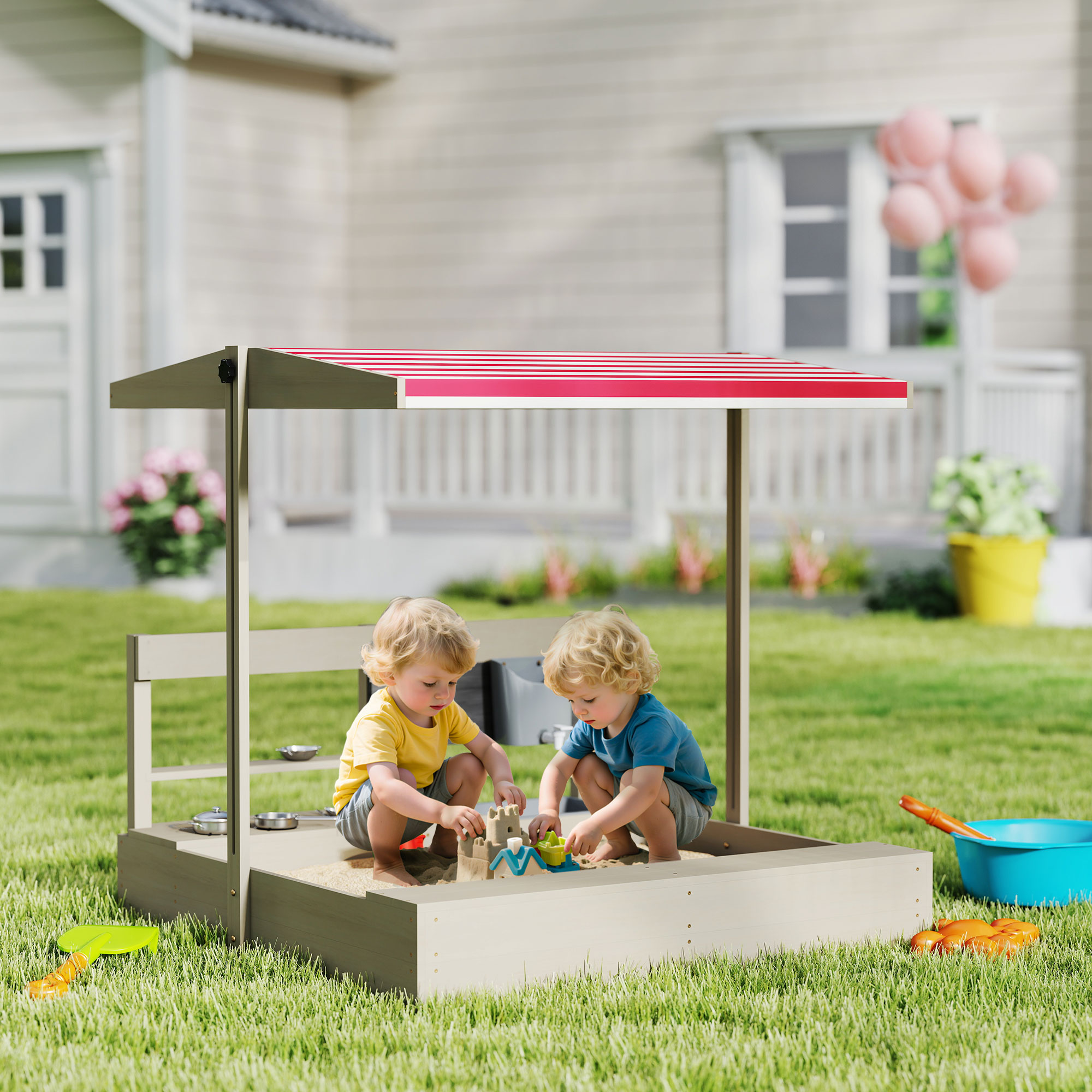 Outsunny Kids Sandbox with Hei – Kids Outdoor Wooden Playset Bewertung und Preis