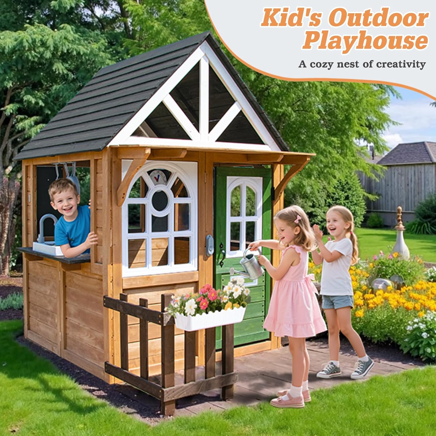 Kids Playhouse Outdoor Cedar G – Kids Outdoor House With Kitchen Bewertung und Preis